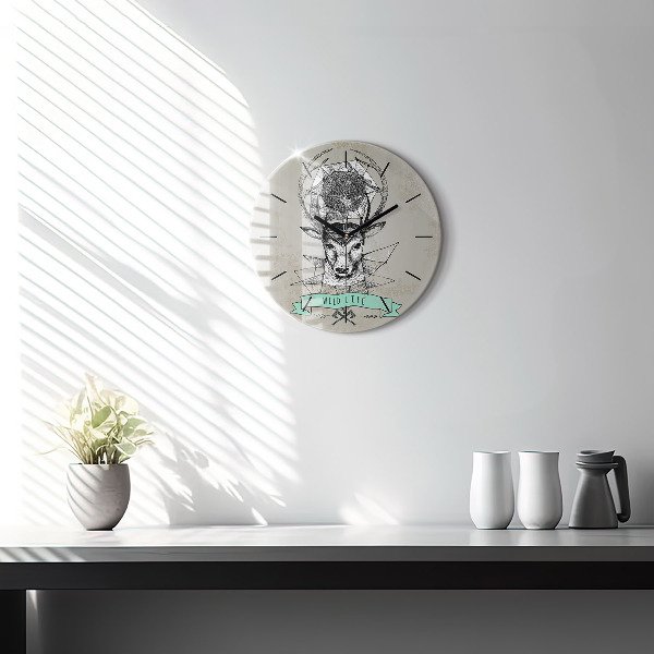 Round glass clock Deer head