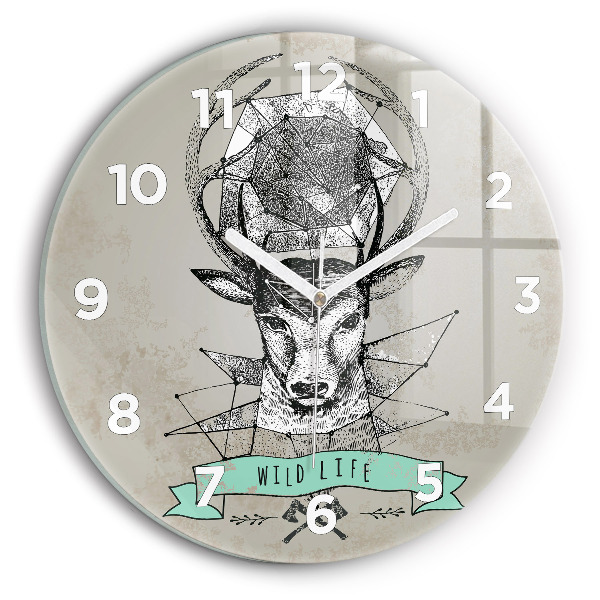 Round glass clock Deer head