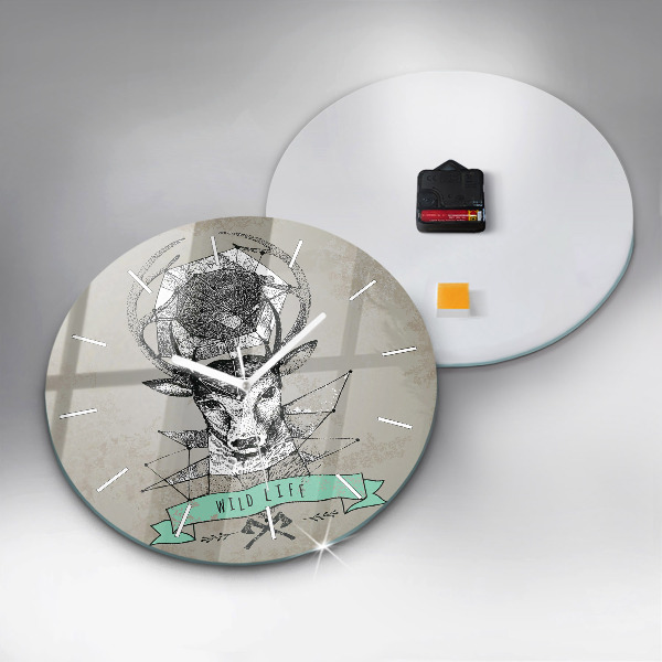 Round glass clock Deer head