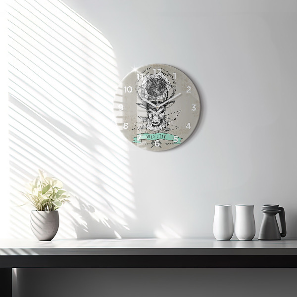 Round glass clock Deer head