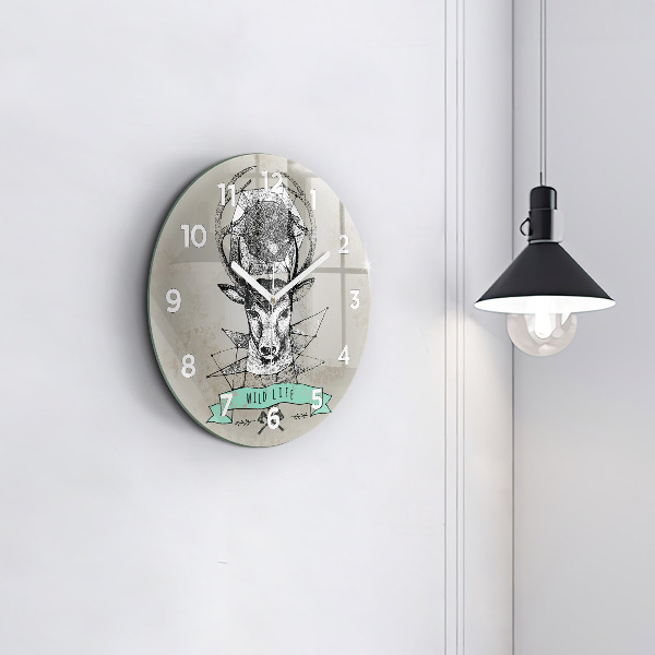 Round glass clock Deer head