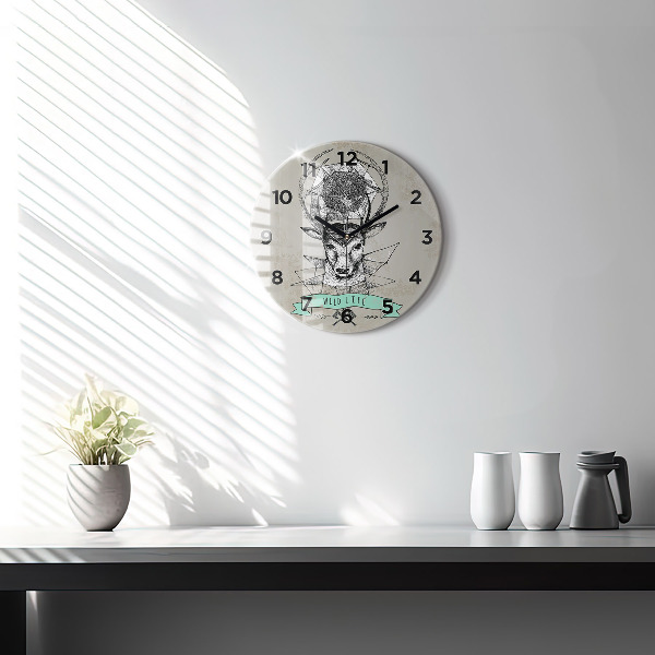 Round glass clock Deer head