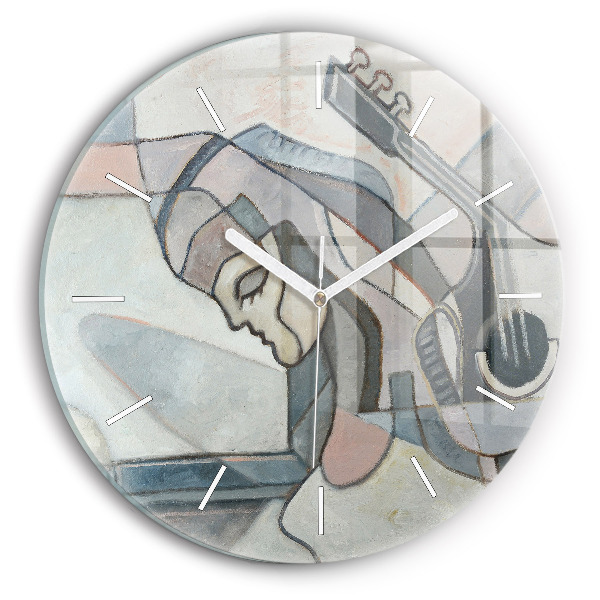 Round glass clock Abstract painting