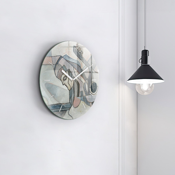 Round glass clock Abstract painting