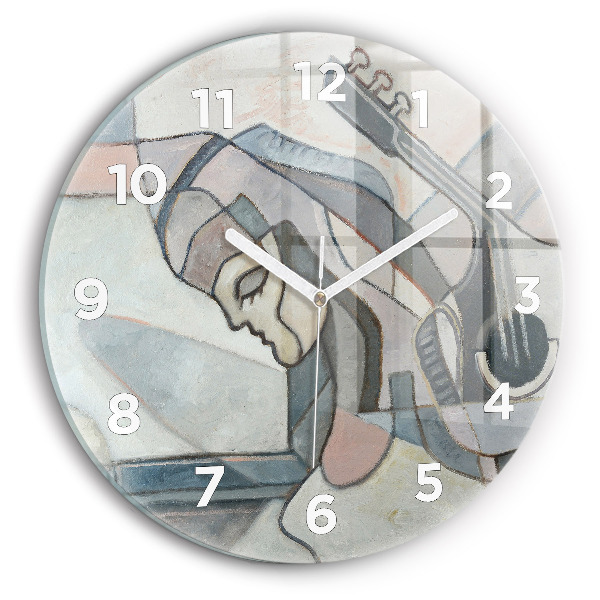 Round glass clock Abstract painting