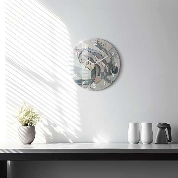 Round glass clock Abstract painting