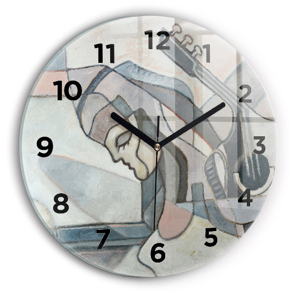 Round glass clock Abstract painting