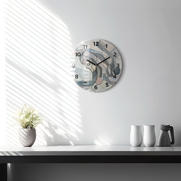Round glass clock Abstract painting