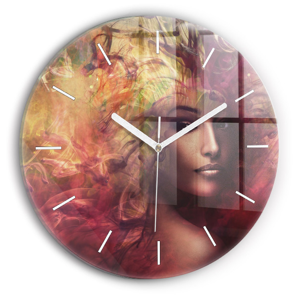 Round glass clock Portrait of a woman