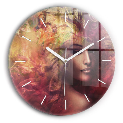 Round glass clock Portrait of a woman