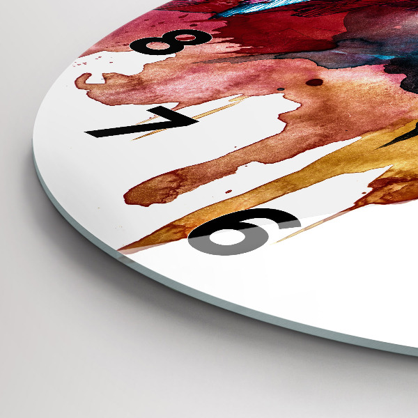 Round glass clock Colorful red parrot
