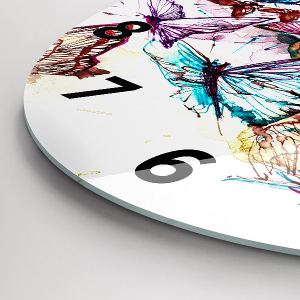 Round glass clock Colorful butterfly eye