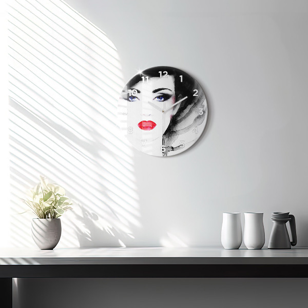Round glass clock Portrait of a woman