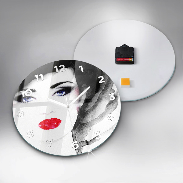 Round glass clock Portrait of a woman
