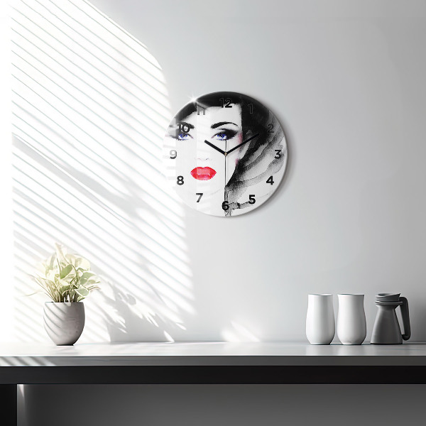 Round glass clock Portrait of a woman
