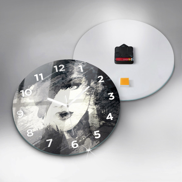Round glass clock Woman - watercolors