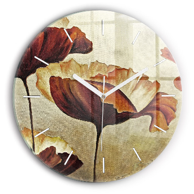 Round glass clock Painted poppies