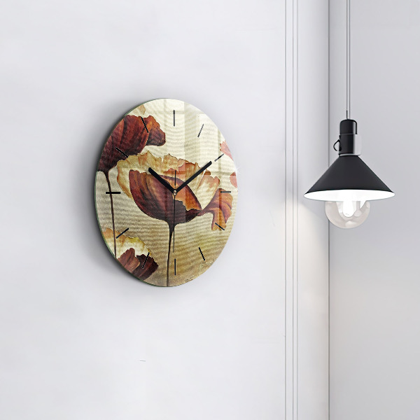 Round glass clock Painted poppies