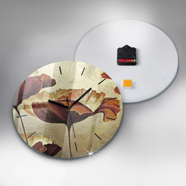 Round glass clock Painted poppies