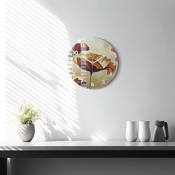 Round glass clock Painted poppies