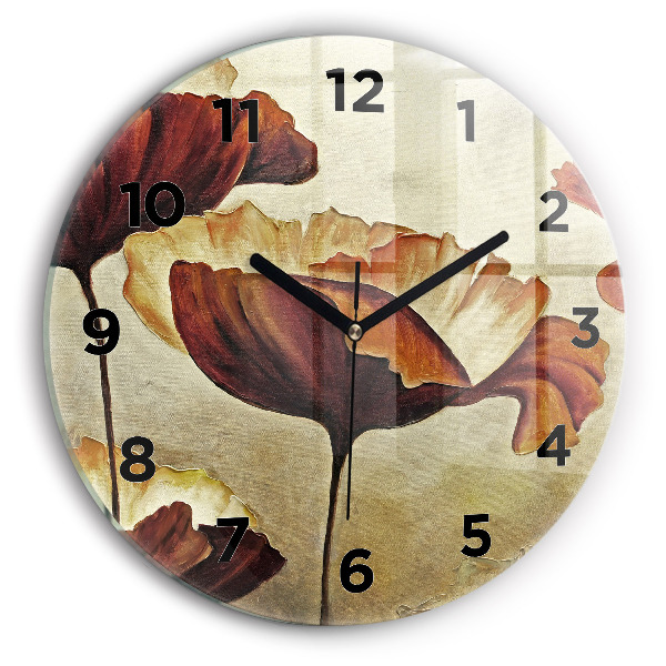 Round glass clock Painted poppies