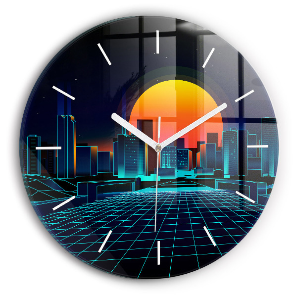 Round glass clock Cyberspace city