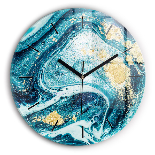 Round glass clock Abstract marble