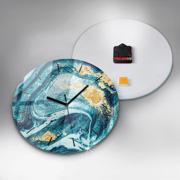 Round glass clock Abstract marble