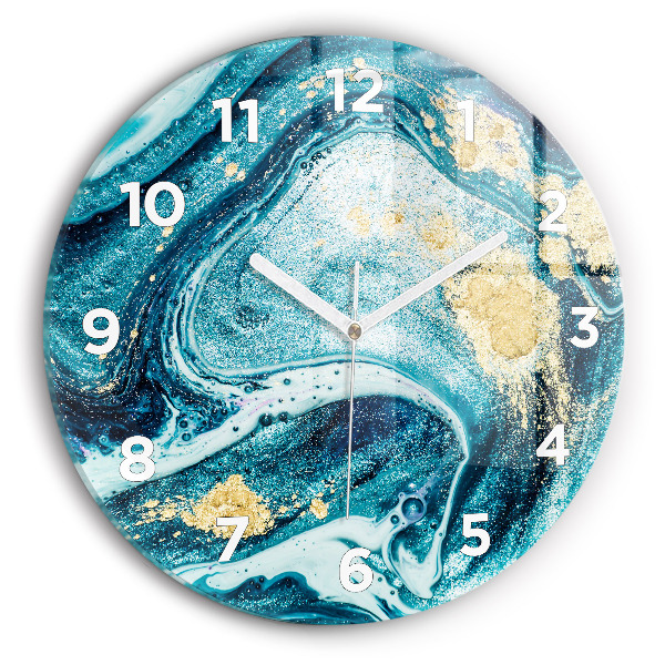 Round glass clock Abstract marble