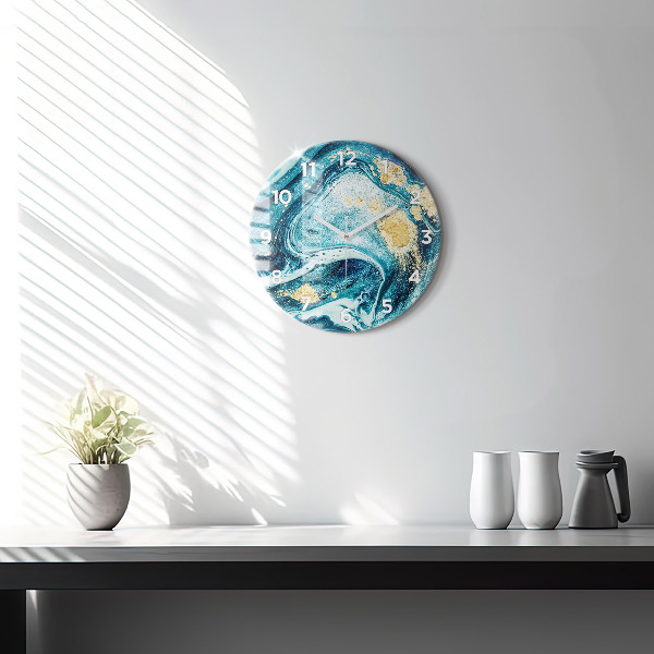 Round glass clock Abstract marble