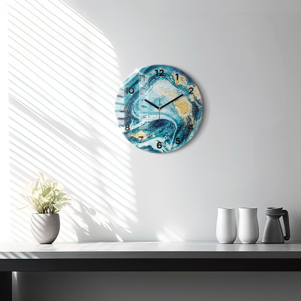 Round glass clock Abstract marble