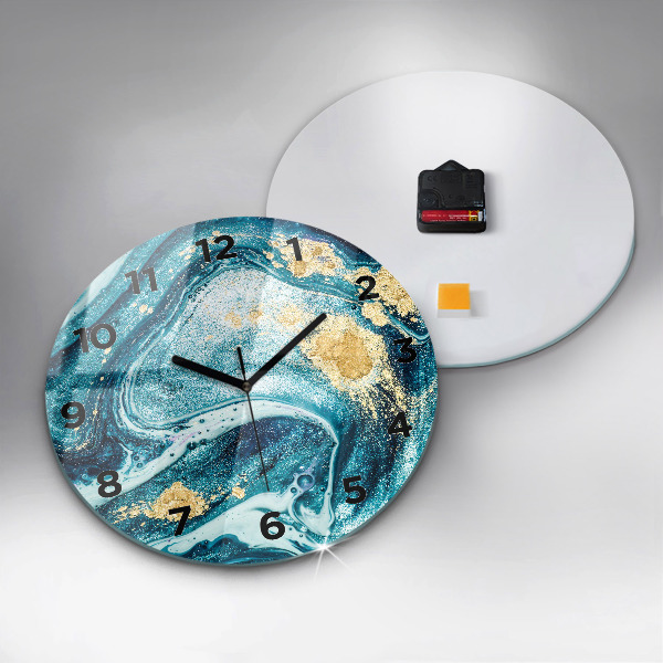 Round glass clock Abstract marble