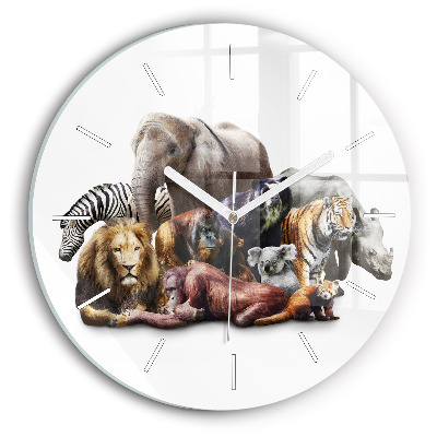 Round glass clock Wild animals