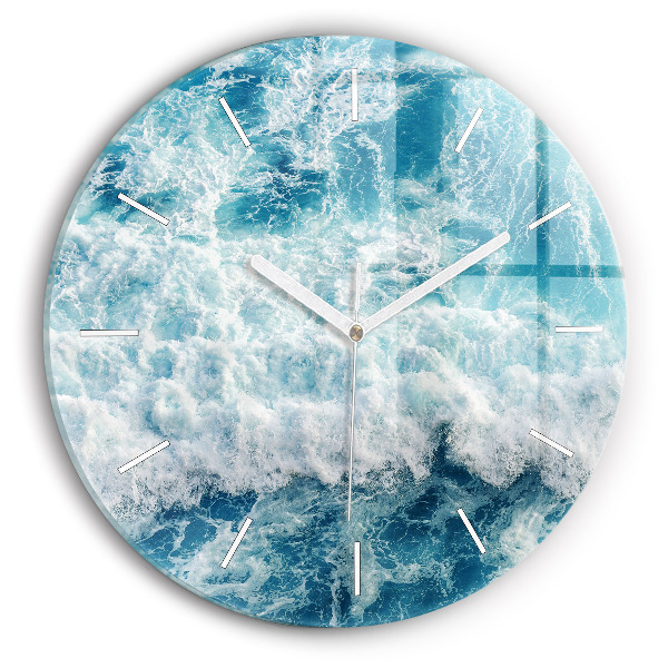 Round glass clock Sea waves