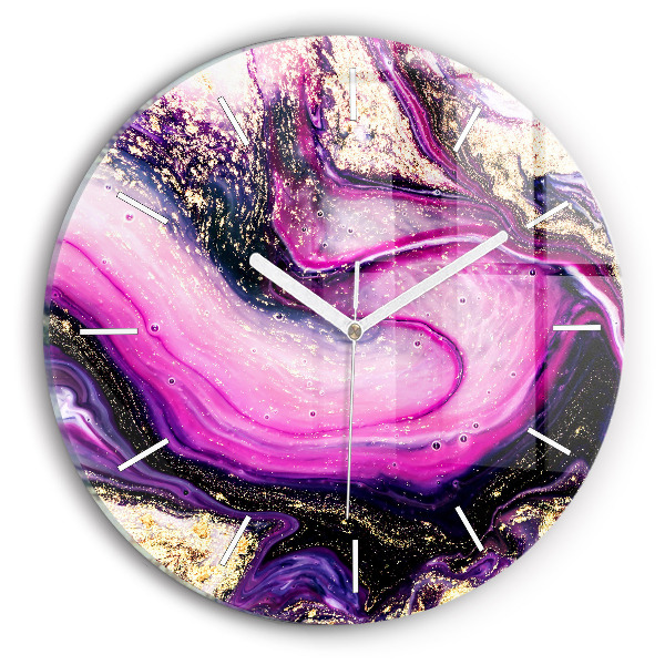 Round glass clock Abstract marble