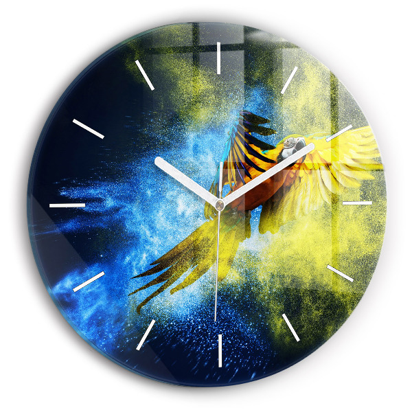 Round glass clock Colorful parrot