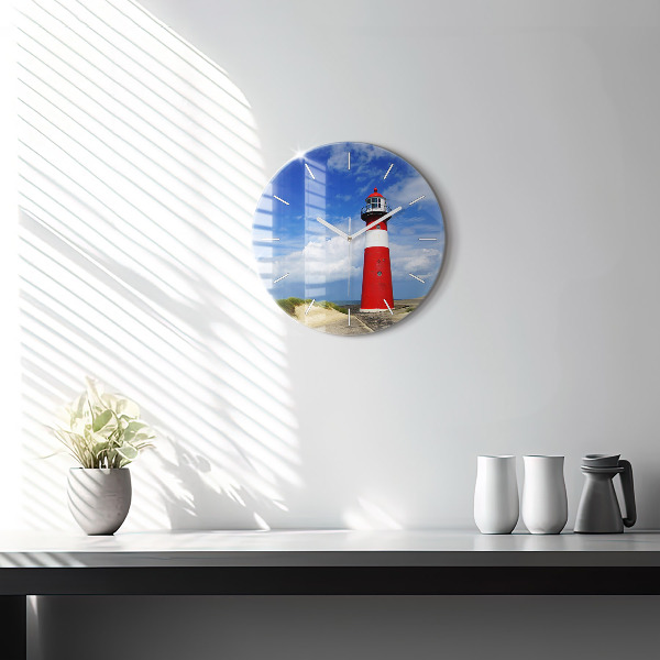 Round glass clock Lighthouse