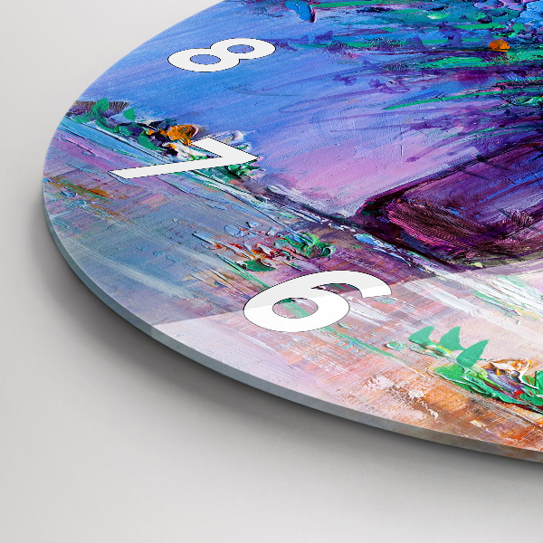 Round glass clock Flowers in a vase