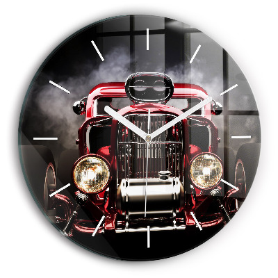 Round glass clock Old vintage car