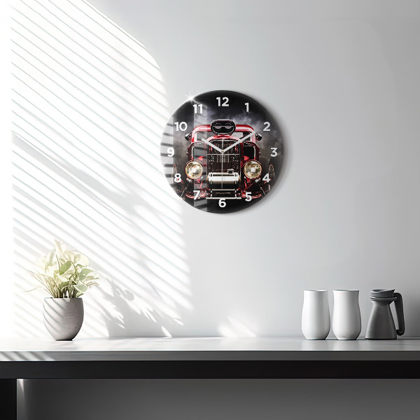 Round glass clock Old vintage car