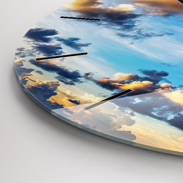 Round glass clock Airplane in the clouds