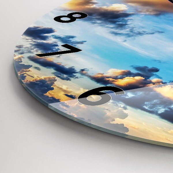 Round glass clock Airplane in the clouds