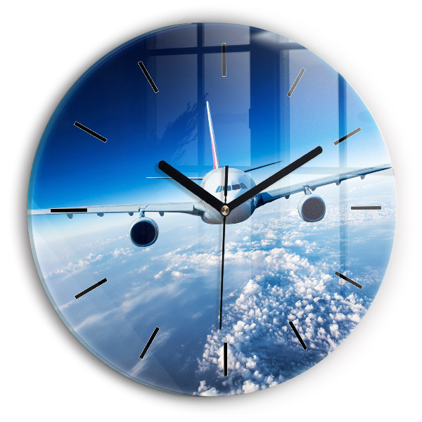 Round glass clock Cloud Plane