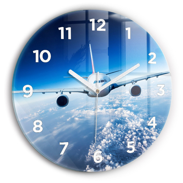 Round glass clock Cloud Plane
