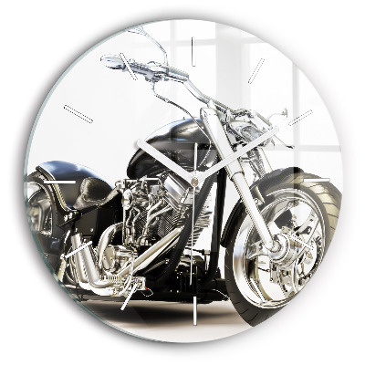 Round glass clock Black motorcycle
