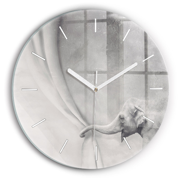 Round glass clock Elephant