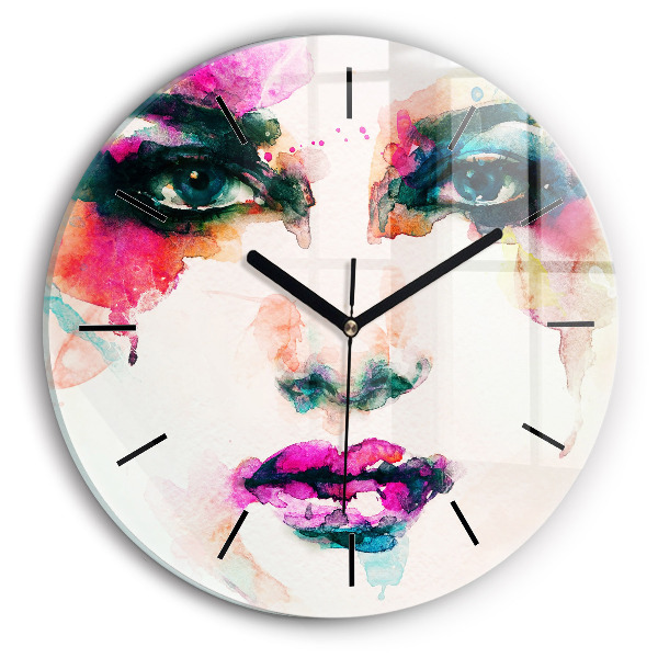 Round glass clock Abstract woman face