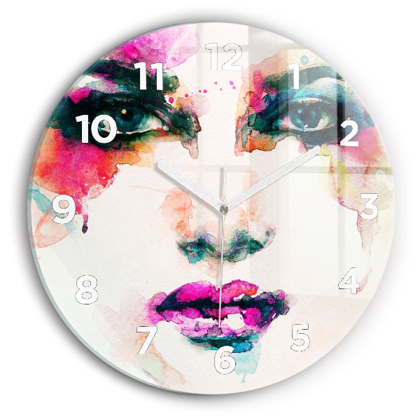 Round glass clock Abstract woman face