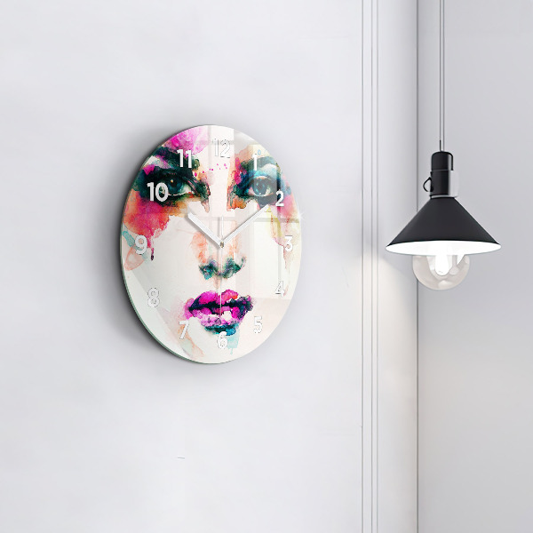 Round glass clock Abstract woman face