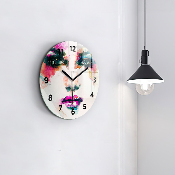 Round glass clock Abstract woman face